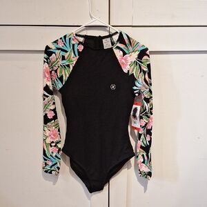 Hurley Black Floral Long Sleeve Swimsuit